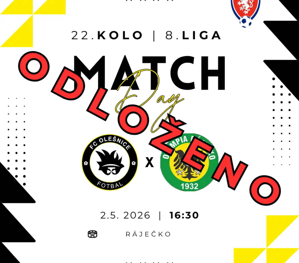 ⚠️ DŮLEŽITÉ UPOZORNĚNÍ | Sobotní utkání je odloženo!
