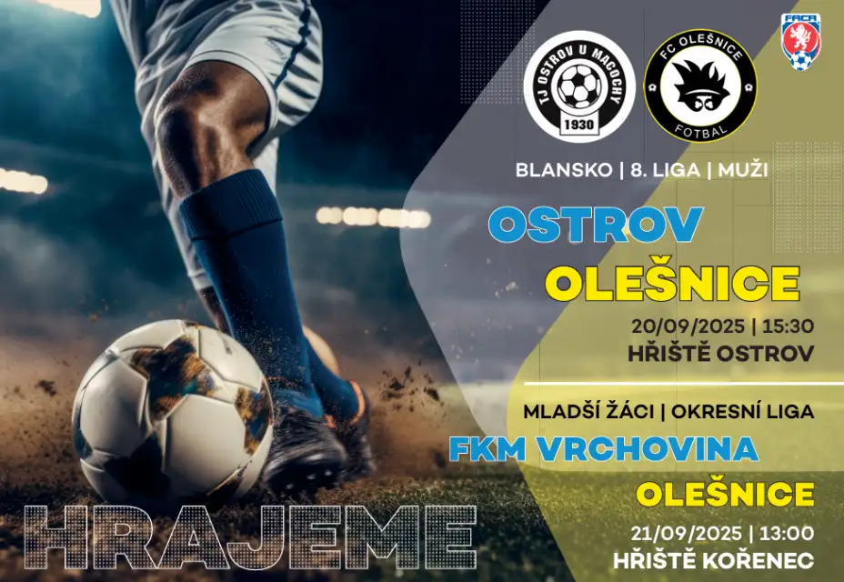 POZVÁNKA | A-tým čeká výjezd do Ostrova, žáky zase do Kořence